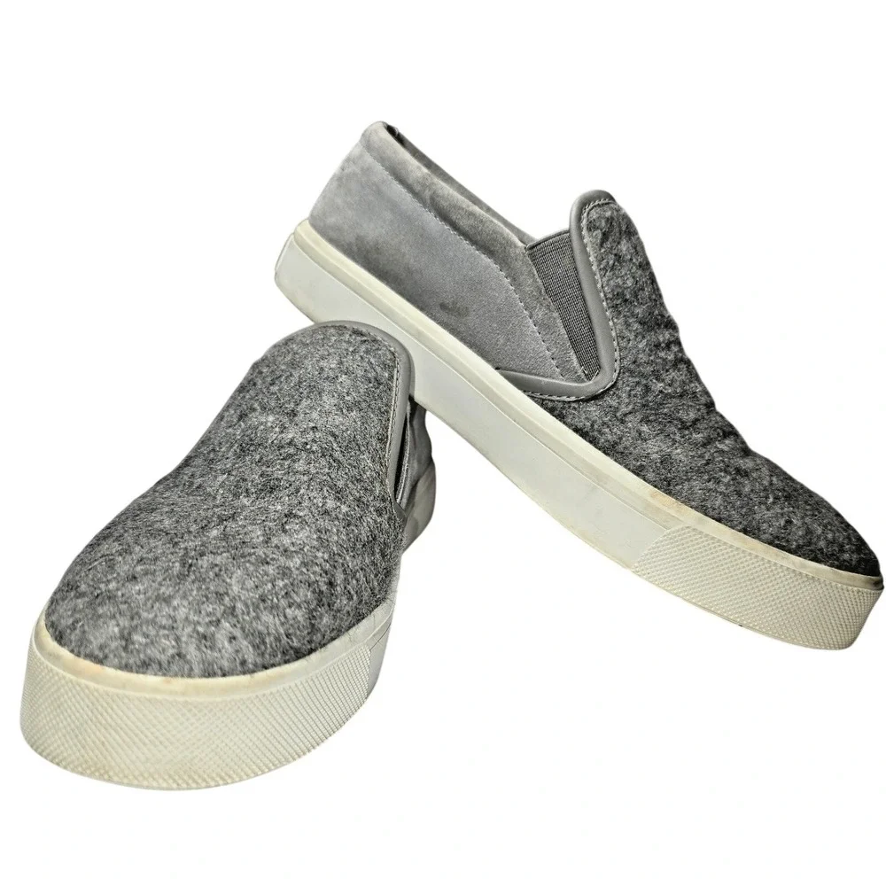 Vince Knit Leather Sneakers Gray Slip-On Shoes Textured Casual Preppy Womens 7.5